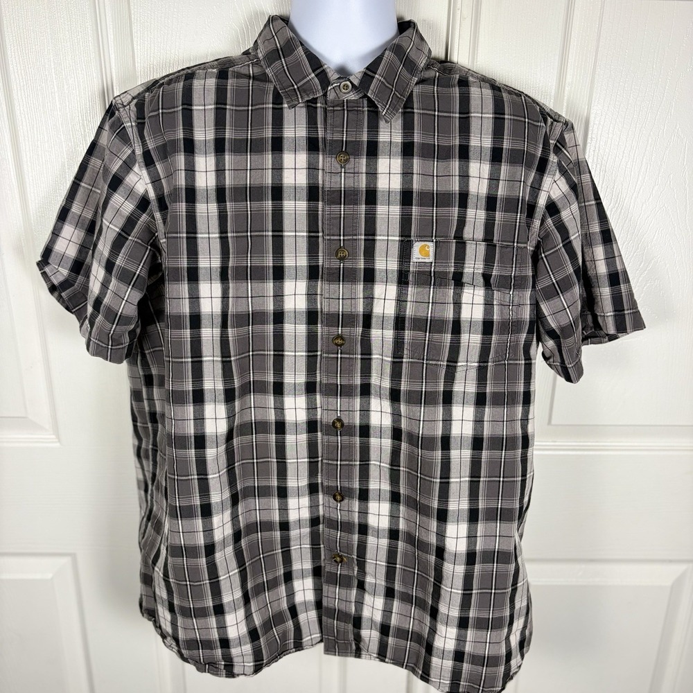 Carhartt Shirt Mens XL Black Button Up Plaid Relaxed Fit Work Casual